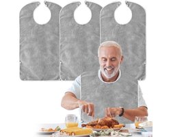 Waterproof Reusable Adult Bibs - Pack of 3 with Velcro Fastening for Elderly and Disabled