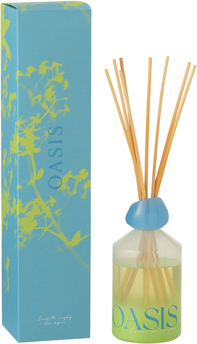 J-Line geurstokjes Oasis Oplosmiddel - Spring Ivy & Nerolia - glas - blauw/groen - large