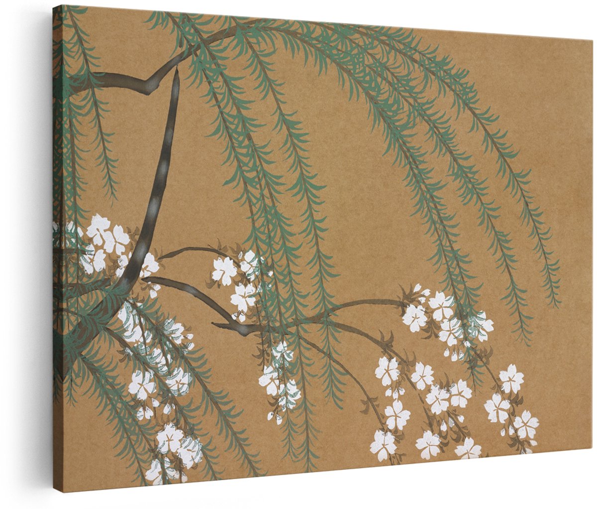 Artaza Canvas Schilderij Kersenbloesem - 150x100 cm - Groot - Japandi Wanddecoratie - Muurdecoratie Bloemen - Decoratie Wilgentak Natuur