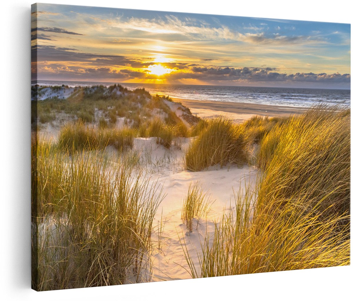 Artaza Canvas Schilderij Strand En Duinen Tijdens Zonsondergang - 150x100 cm - Groot - Wanddecoratie Woonkamer - Schilderijen - Muurdecoratie
