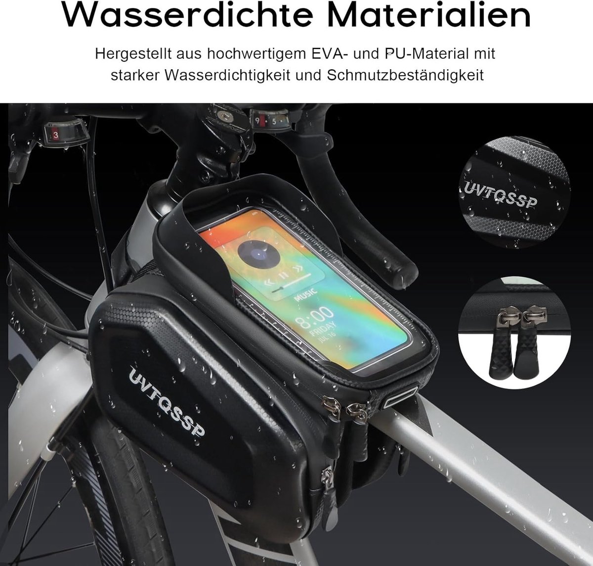 Fietsframetas - Zwart - 20 x 11 x 4 cm - Waterdichte Telefoontas met Gevoelig Touchscreen - Voor Fiets en Mountainbike