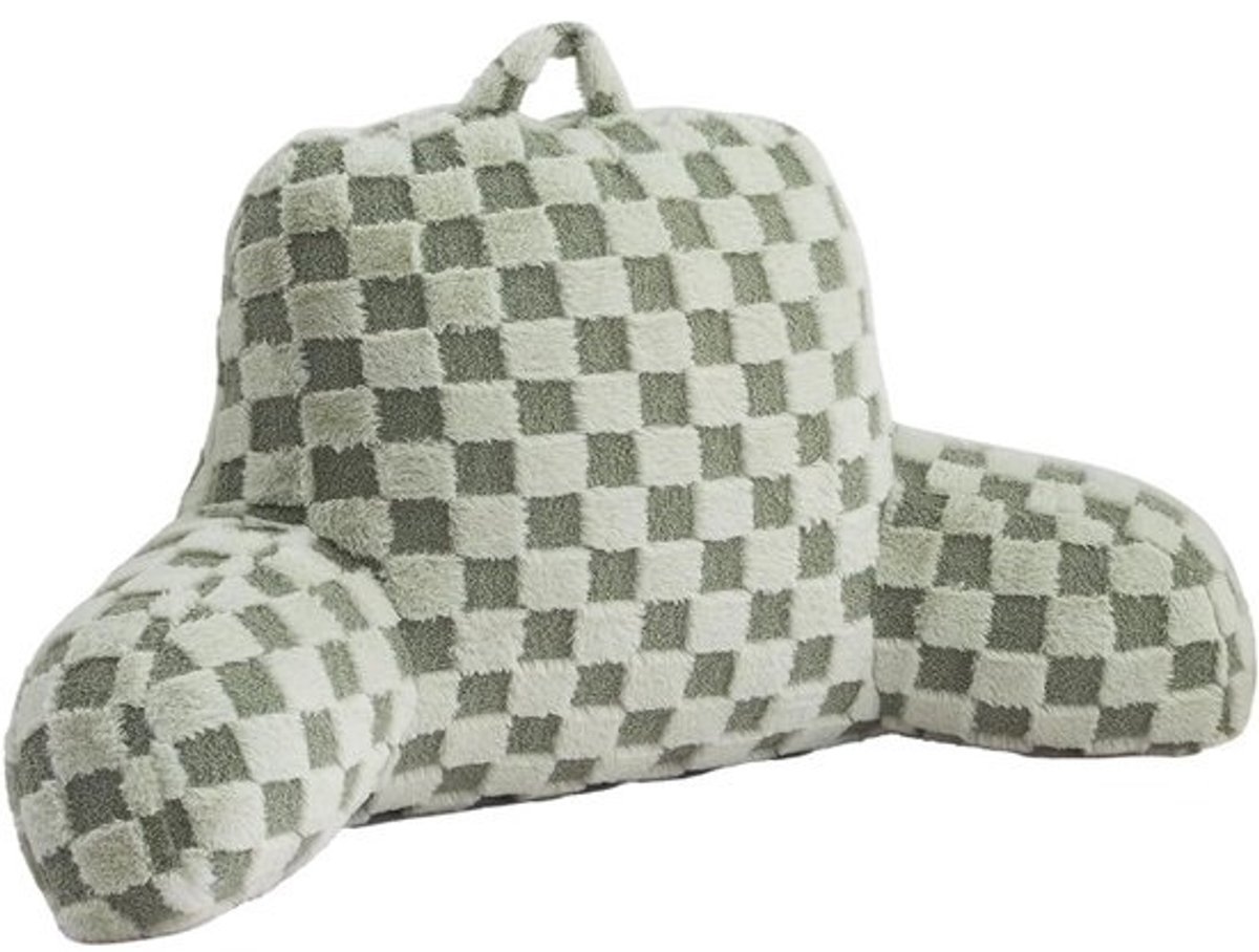 Leeskussen met armleuningen - Bedkussen rugsteun - Ontspannen in bed - Zachte faux fur - 50 cm hoog - Lichtgroen