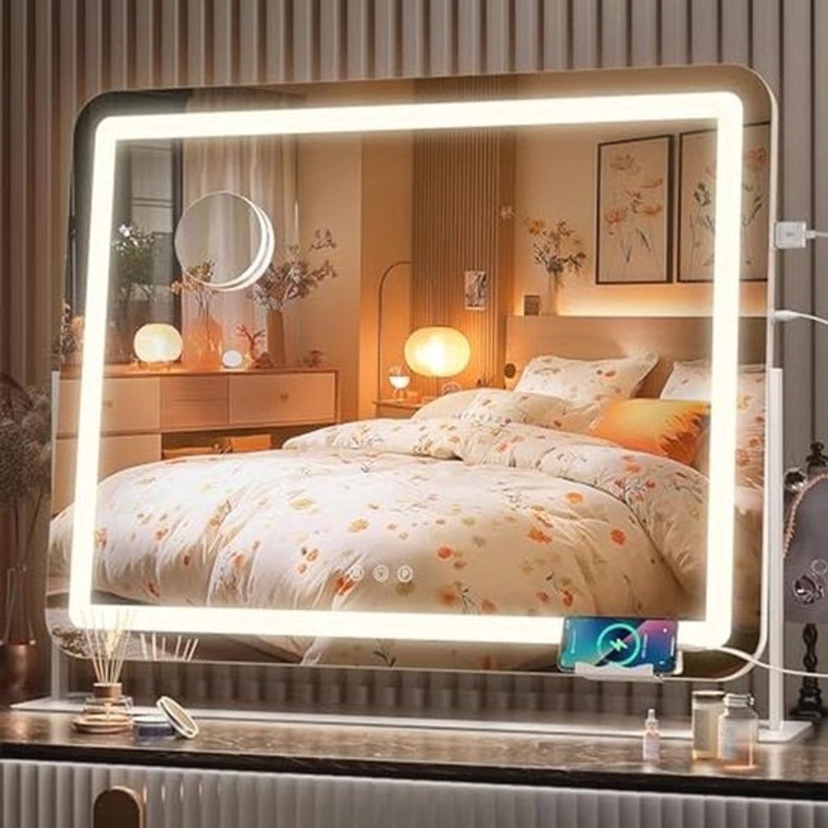 Make-upspiegel met LED-verlichting en 10x vergroting - 63,5 x 53,3 cm