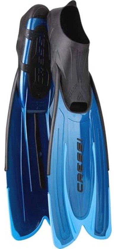 Paire de palmes CRESSI bleues avec des chaussons noirs et des accents.