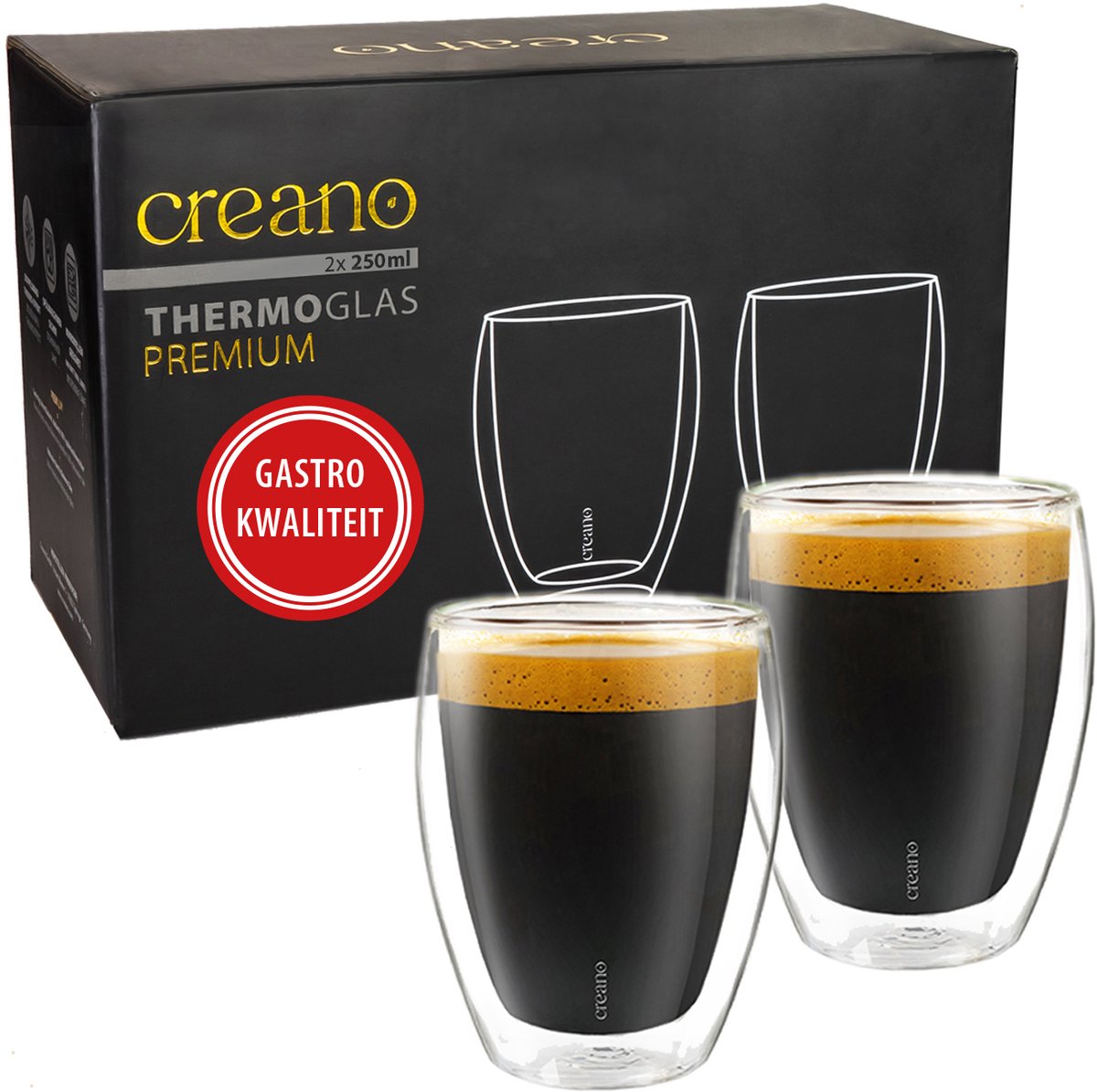 Creano dubbelwandige premium glazen in horecakwaliteit, set van 2, 250ml