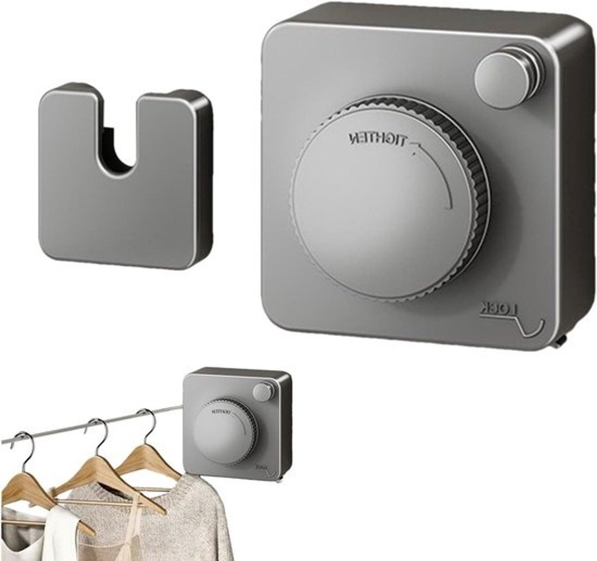 Intrekbare Waslijn - Wand Waslijn - Kleding Drogen - Sterk Draagvermogen - 12.5cm Lengte - Grijs