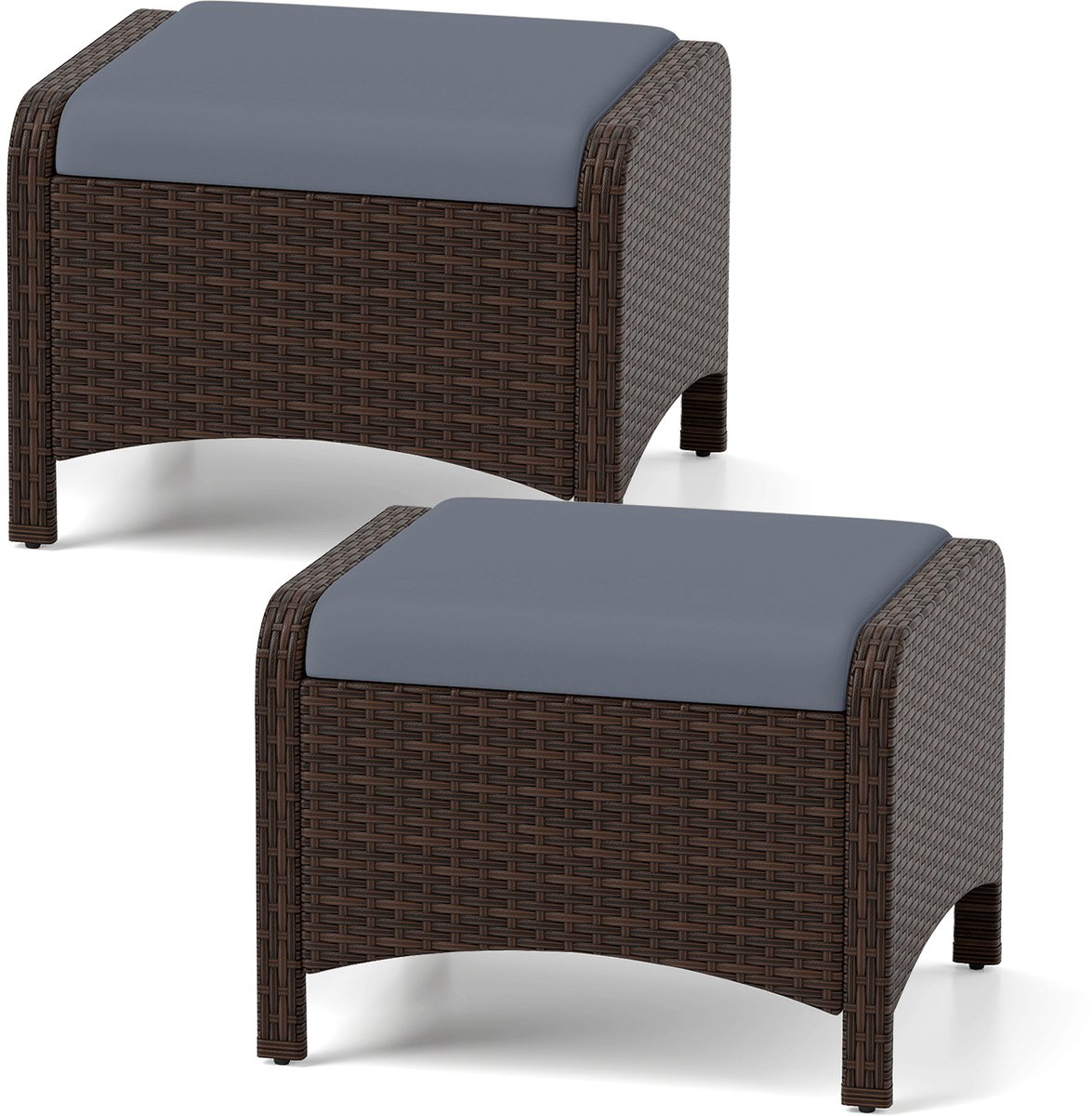 SureDeal® - Tuinstoel - Voetenbankjes Rotan Tuinbankjes - Afneembaar Zitkussen - 46x54x39,5 cm - Grijs