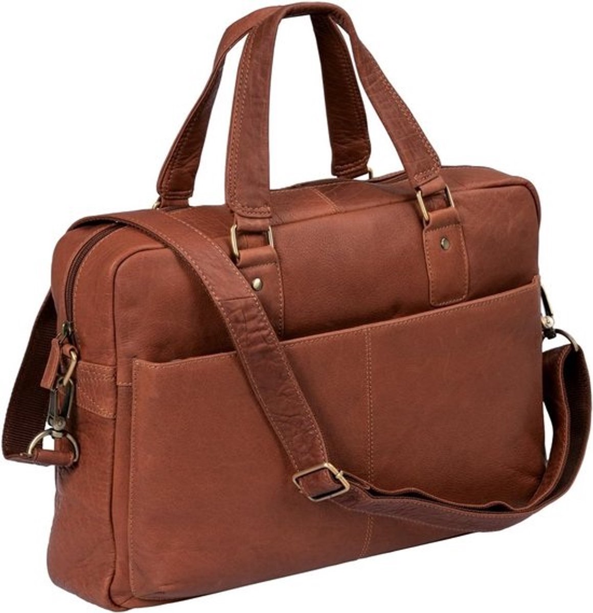 Laptoptas Leer - Aktetas Documententas - Zakelijk Gebruik - Handgemaakt Detail - 45 cm Breed - Cognac
