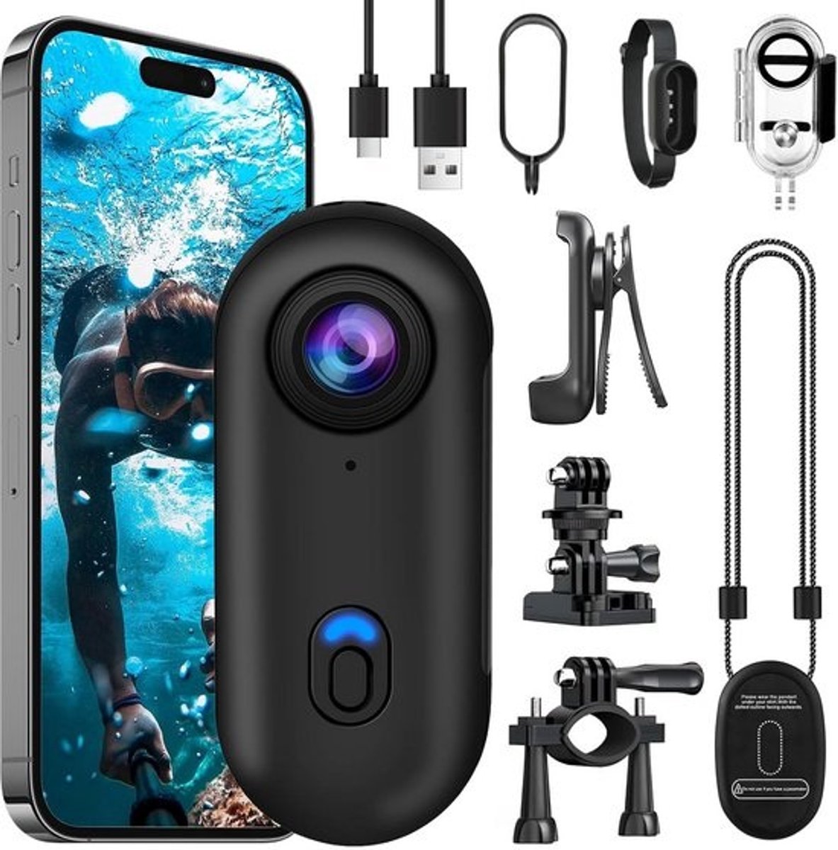 Mini Actiecamera 4K met Bevestigingsaccessoires voor Motorhelm Sport