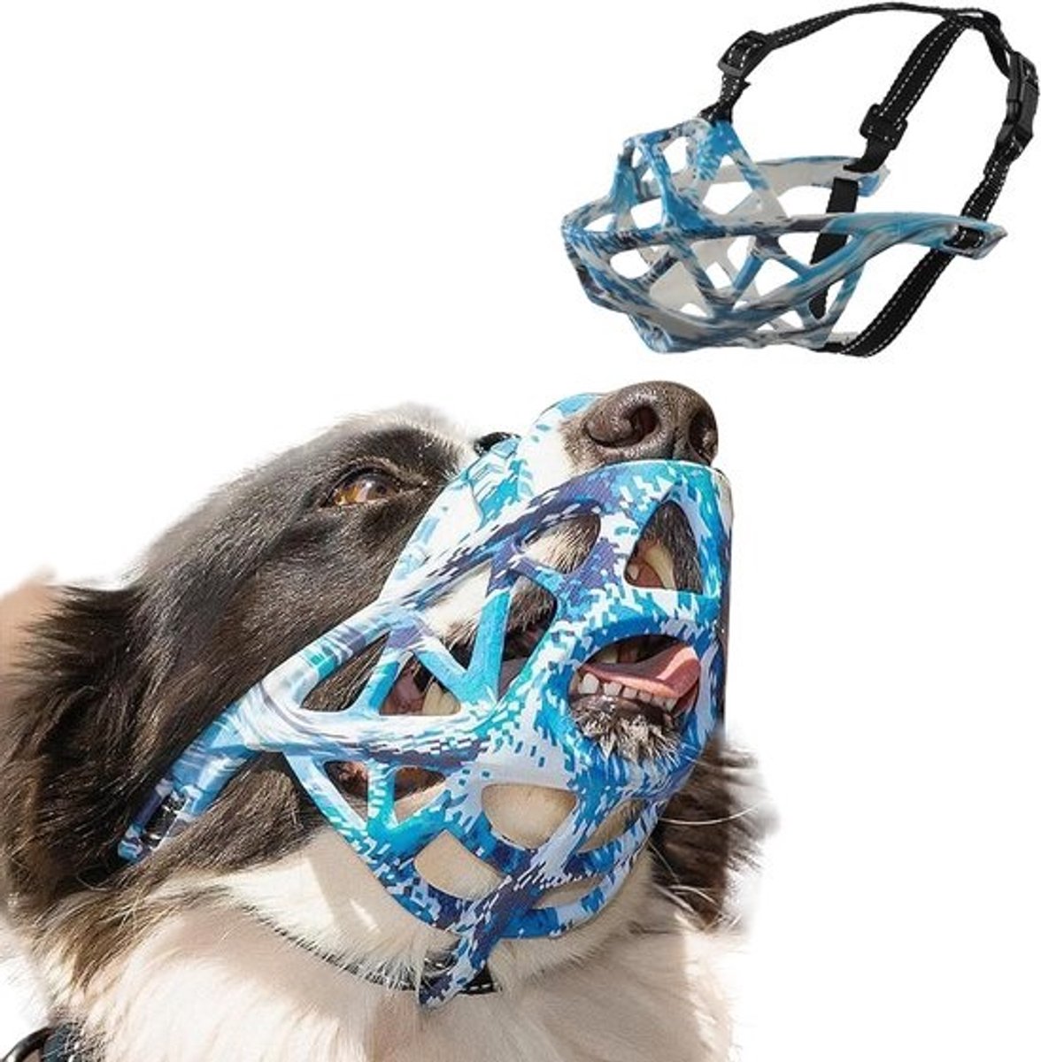 Verstelbare hondenmuilkorf voor grote en middelgrote honden - zacht en ademend nylon materiaal met reflecterende strips - ideaal voor hondentraining