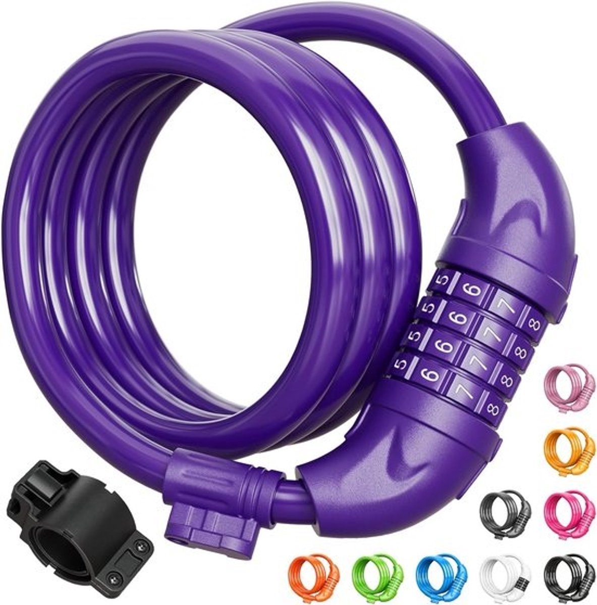 Resetteerbaar Fietsslot met Kabel, 4 Voet Lengte en Beugel - Flexibele Fietsbeveiliging