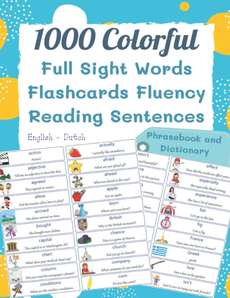 1000 Colorful Full Sight Words Flashcards Fluency Reading Sentences English - ShopVlot
