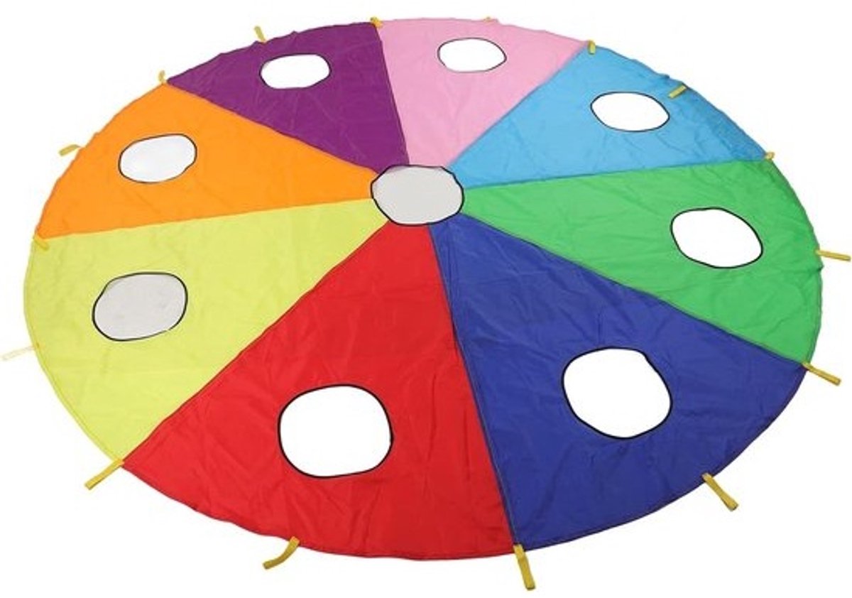 Parachute Molenspel - Outdoor Spel Groepsspel - Samenwerking Oefenen - Versterkt met Dubbele Hechtingen - 305 cm Diameter - Multicolor