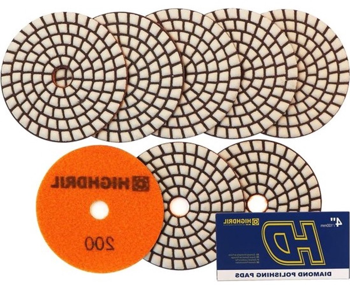 Diamant polijstpads 100 mm - 8 stuks (#30-3000) voor graniet, steen en marmer