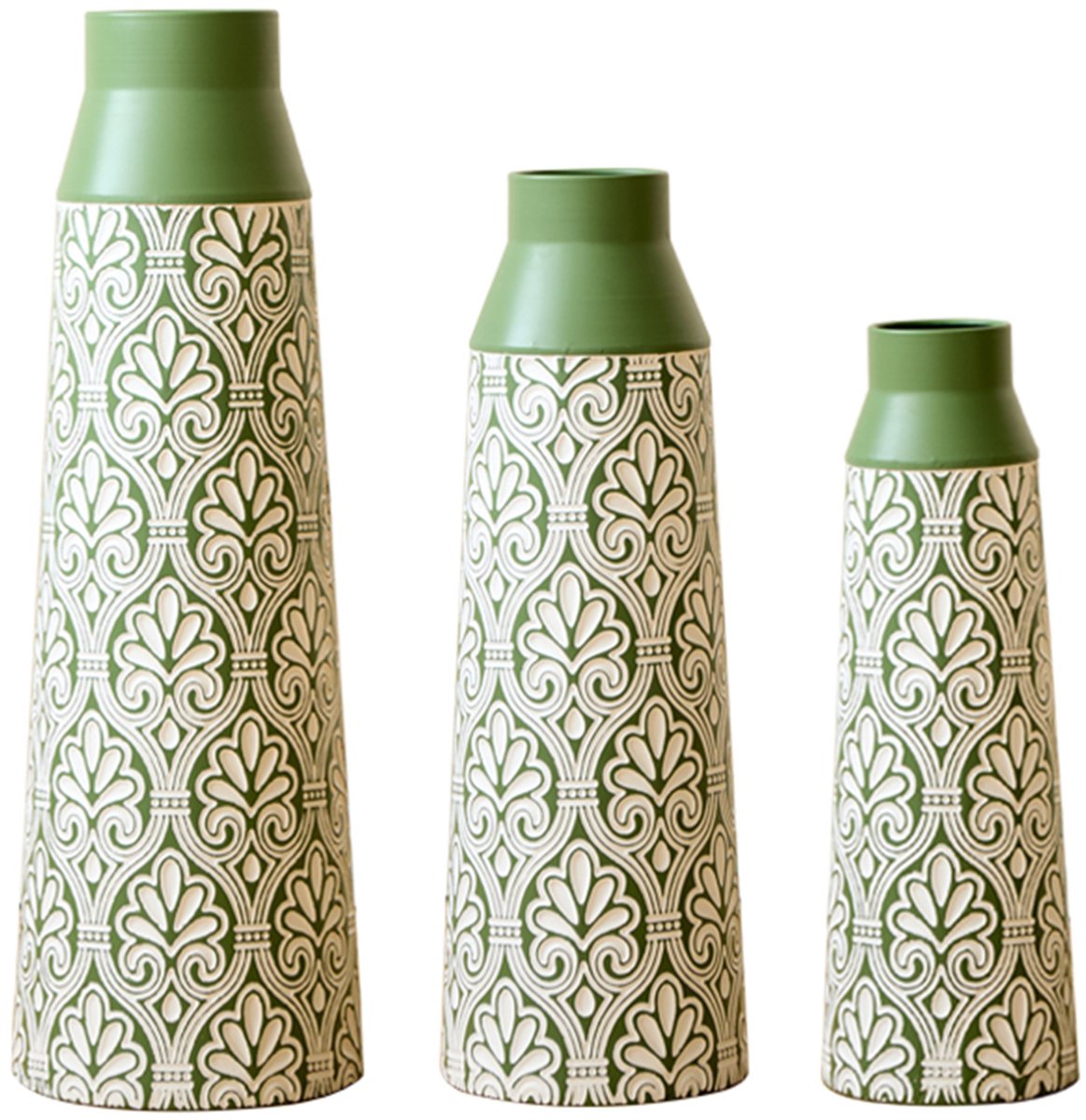 MODFU - Vloervaas Set - Retro Ornament - Groen - Metaal - Niet Waterdicht - Woonkamer