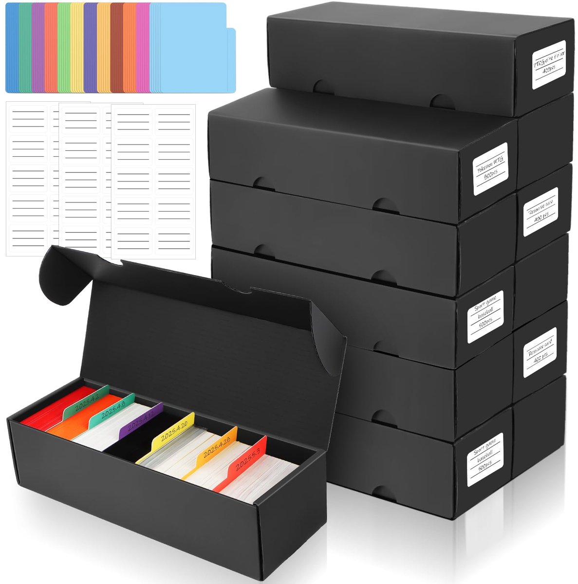 HIMOMO 12-pack ruilkaart opbergdoos, 9600+ Count Bulk Opbergdoos met Kaartenverdelers & Labels, Kartonnen Card - ShopVlot