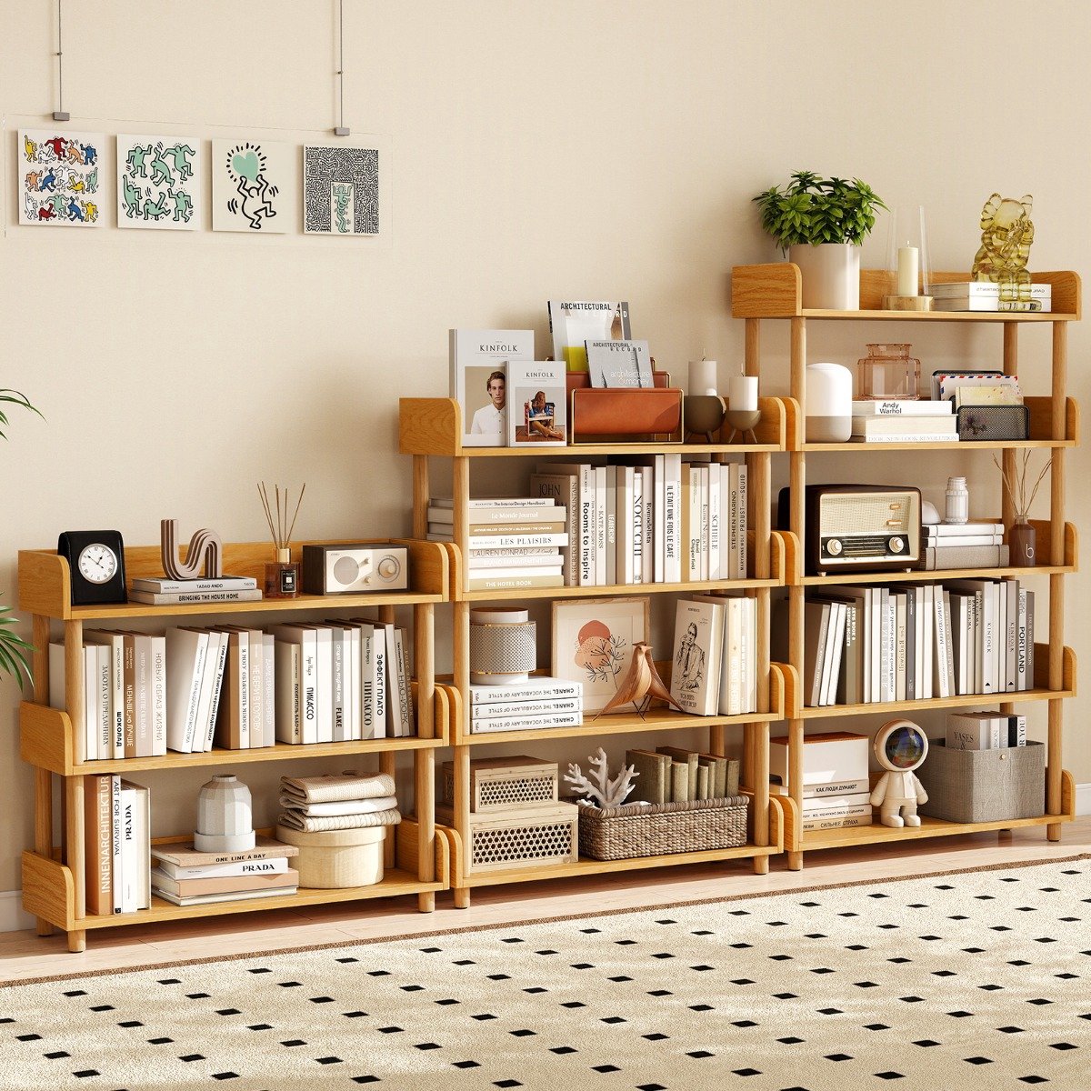 SureDeal® - Opbergrek - Planken Grenen Boekenkast - Open Planken - Verhoogde Leuningen - 80x24x74 cm - Naturel