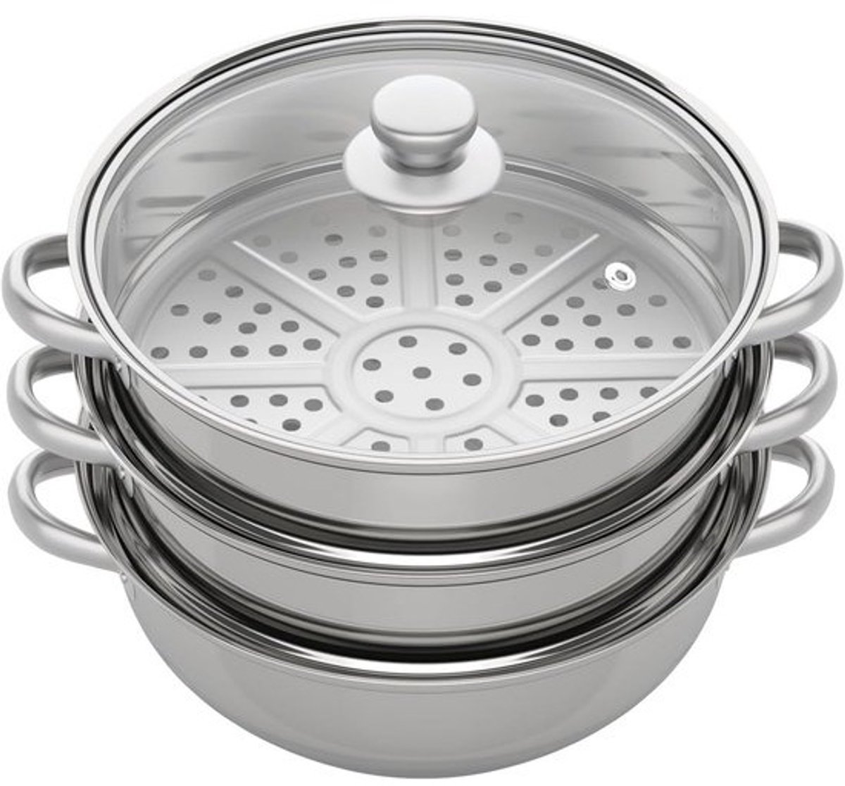 RVS Stoompan - Kookpan met stoominzet - Gezond Koken - 3 Stoomniveaus - 28 cm Diameter - Zilver