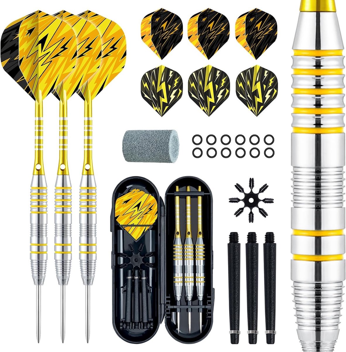 Professionele Darts Set met 3 Stuks, 22g Stalen Darts, 9 Dart Flights en Aluminium Schachten voor Optimaal Spelplezier