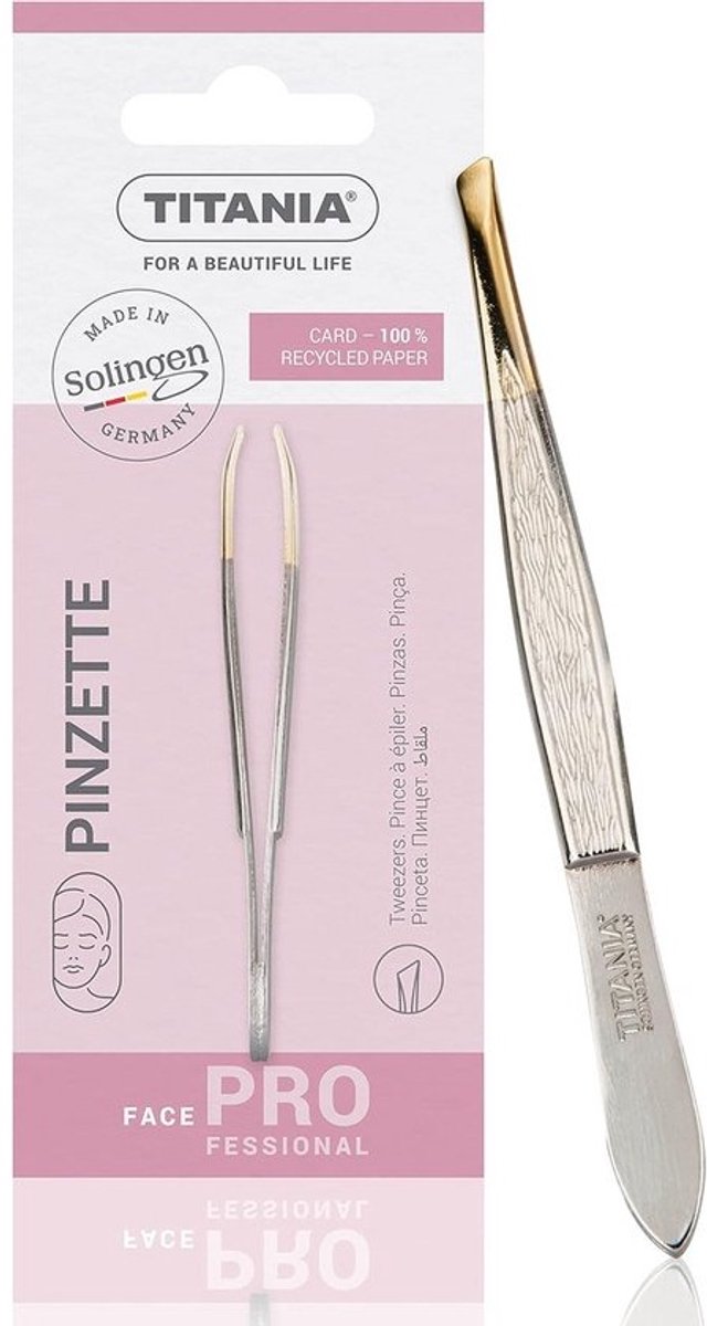 Pincet 8 cm - Solingen kwaliteit - C45-staal - Afgeschuinde punt - Epileren - Met gouden punt