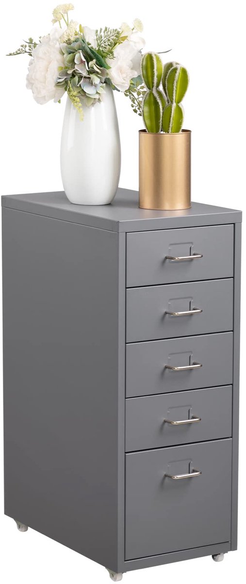 HollyHOME Mobiele archiefkast met 5 laden, archiefkast, rollende archieforganizer, metalen opbergkast met wielen voor - ShopVlot