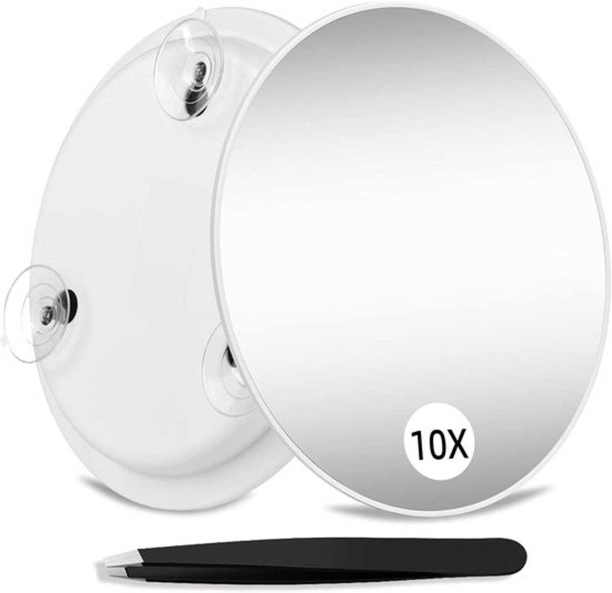 15 cm make-upspiegel met 10x vergroting en zuignappen - draagbare handheld cosmetische spiegel met pincet voor reizen