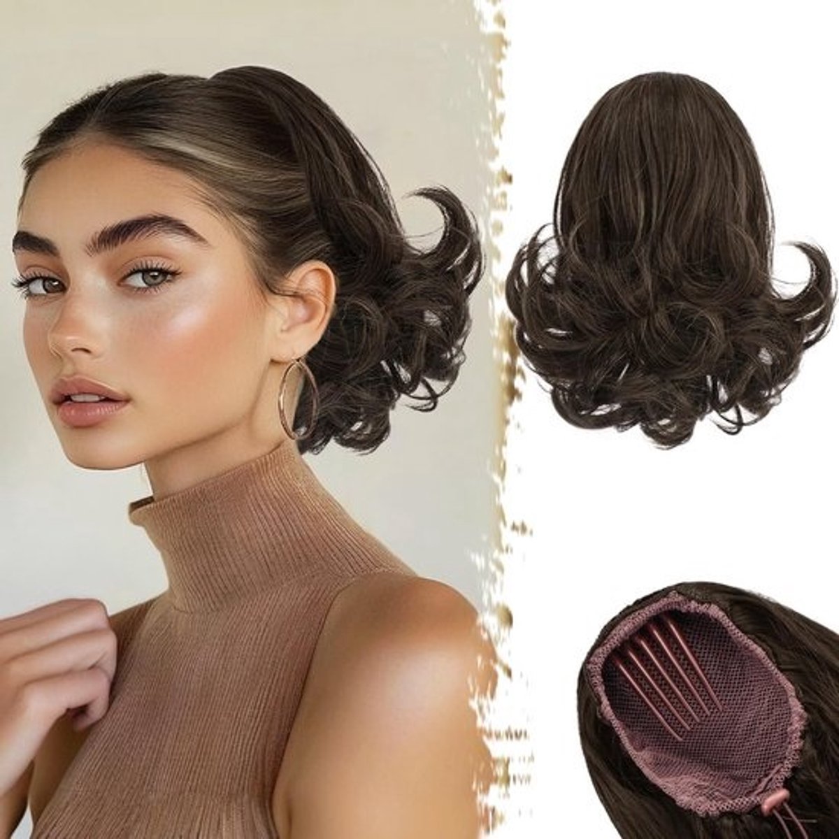 Korte Golvende Paardenstaart Extensions met Trekkoord en Clip 25cm Synthetisch Haarstuk