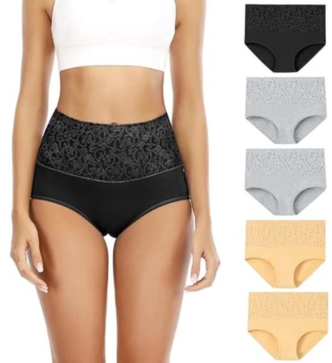 Dames Katoenen Ondergoed met Hoge Taille – Comfortabele Slip in Multipack