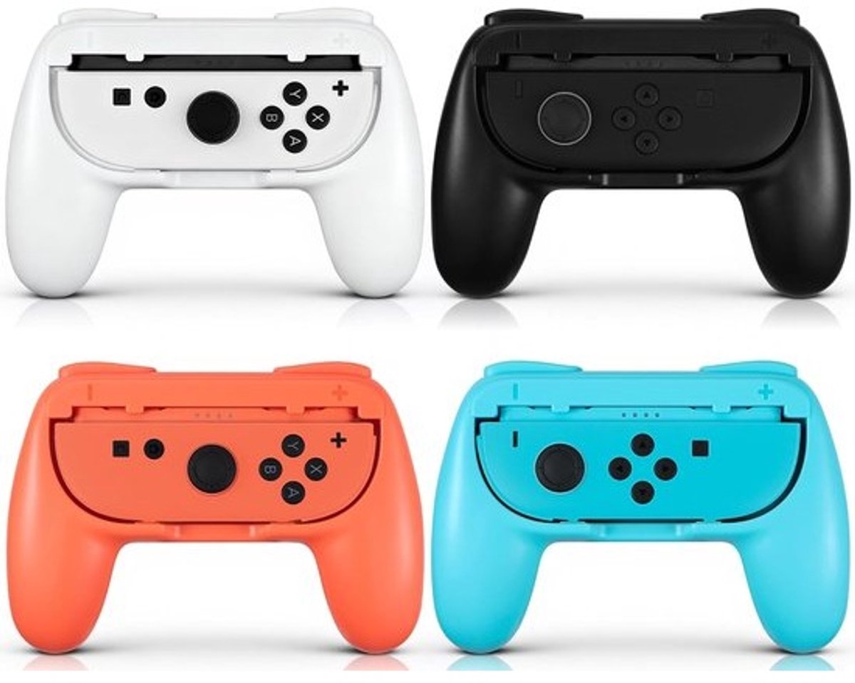 Controller Handgrepen - Ergonomische Greep - Games Spelen - Snel Wisselen - Set van 4 - Oranje Blauw Zwart Wit