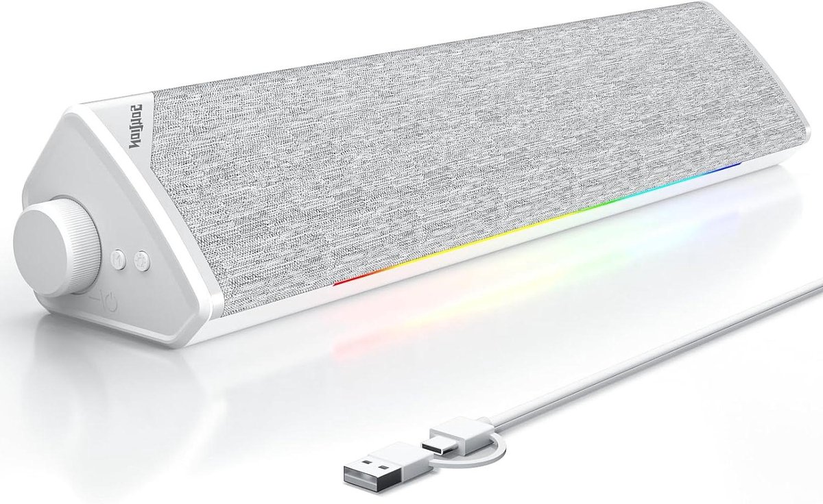 LED Soundbar - PC Speaker - Muziek Luisteren - 3 Audio Ingangen - USB-C Powered - Wit