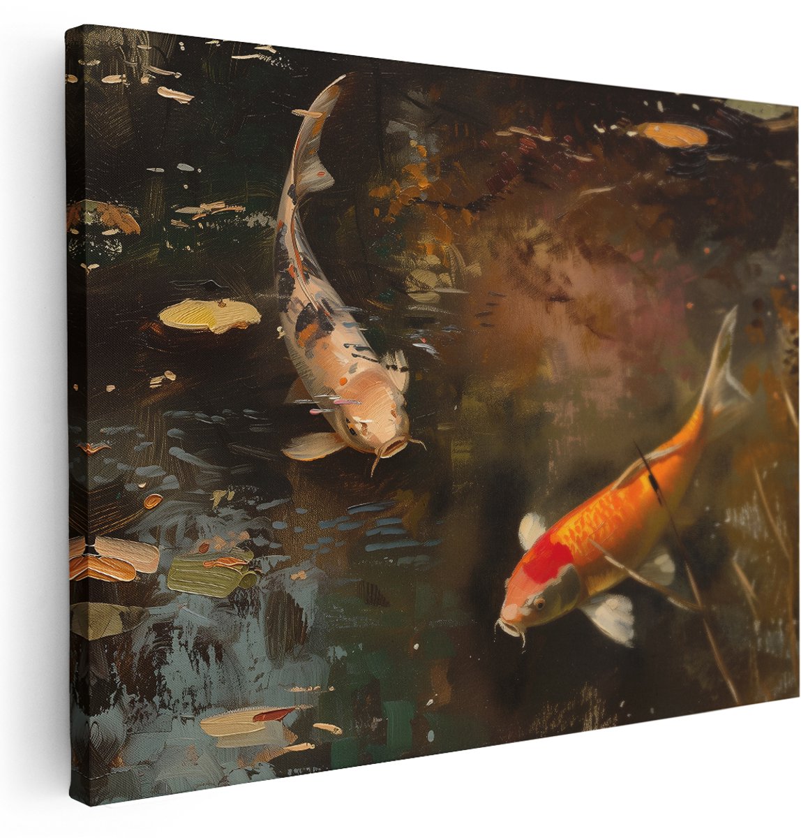 Artaza Canvas Schilderij Koi Vissen - 160x120 cm - Groot - Japandi Wanddecoratie - Muurdecoratie Natuur - Decoratie Vijver Oranje