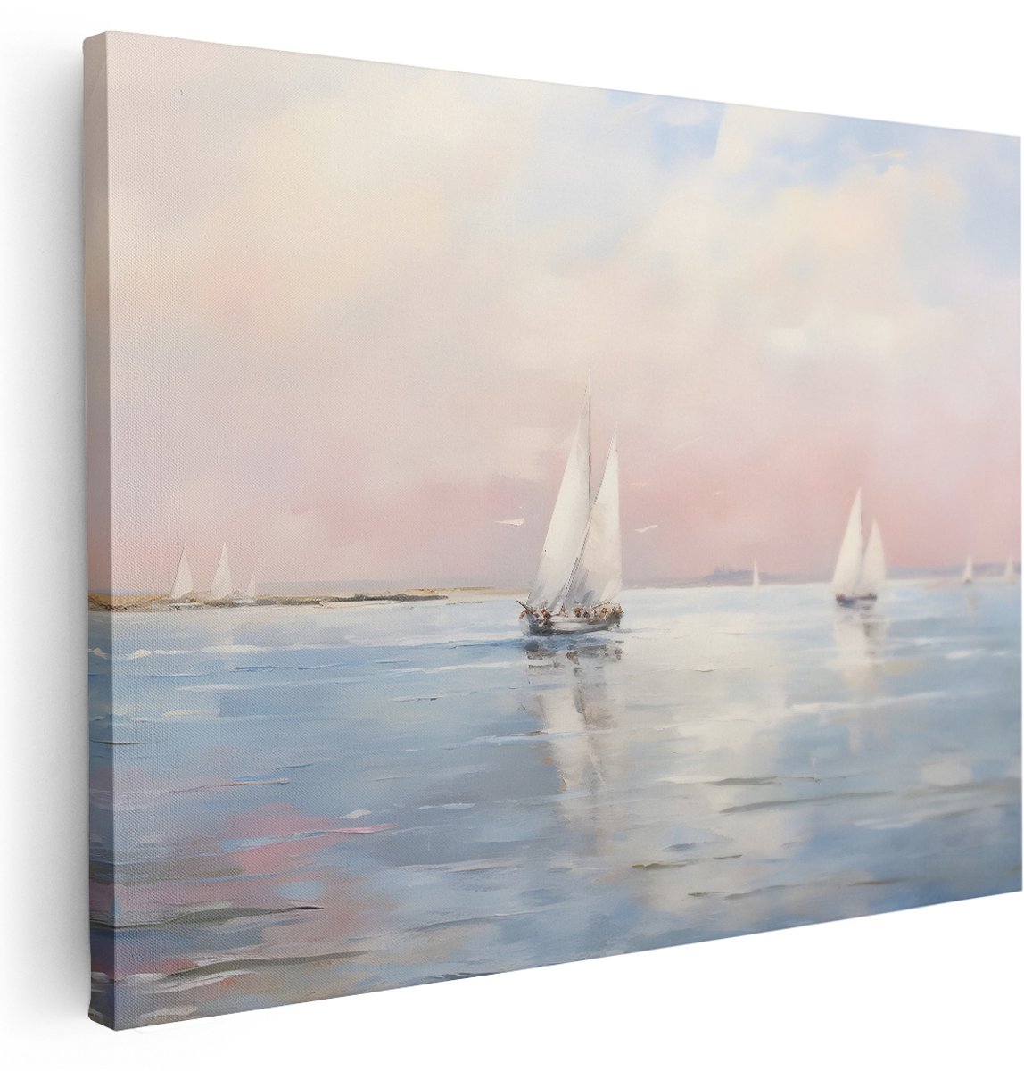 Artaza Canvas Schilderij Zee - 160x120 cm - Groot - Wanddecoratie Zeilboot - Muurdecoratie Strand - Decoratie Landschap Pastel - Kamer Accessoires