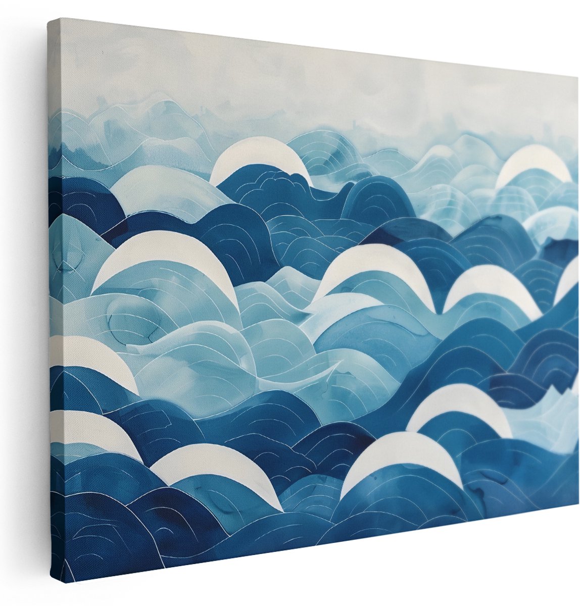 Artaza Canvas Schilderij Zee - 160x120 cm - Groot - Wanddecoratie Abstracte Golven - Muurdecoratie Japandi Stijl - Schilderijen Op Canvas - Blauw