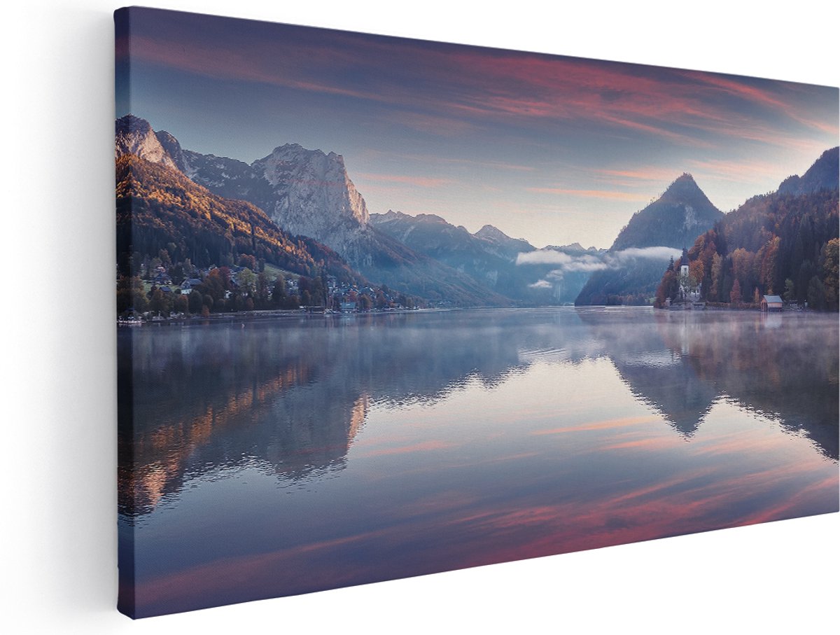 Artaza Canvas Schilderij Meer In De Bergen - 180x90 cm - Groot - Wanddecoratie Woonkamer - Schilderijen - Muurdecoratie