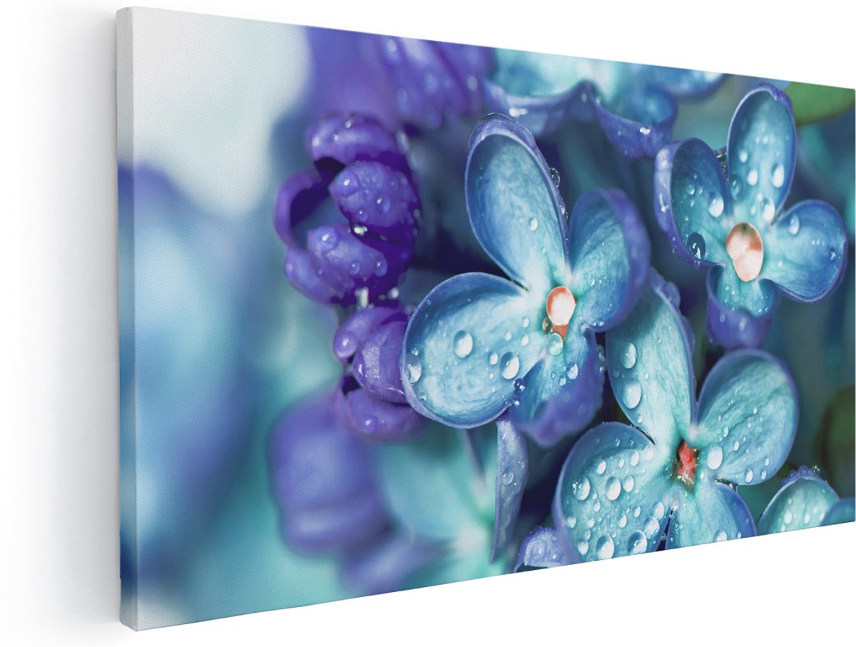 Artaza Canvas Schilderij Blauwe Lila Bloemen - Seringen - 180x90 cm - Groot - Wanddecoratie Woonkamer - Schilderijen - Muurdecoratie