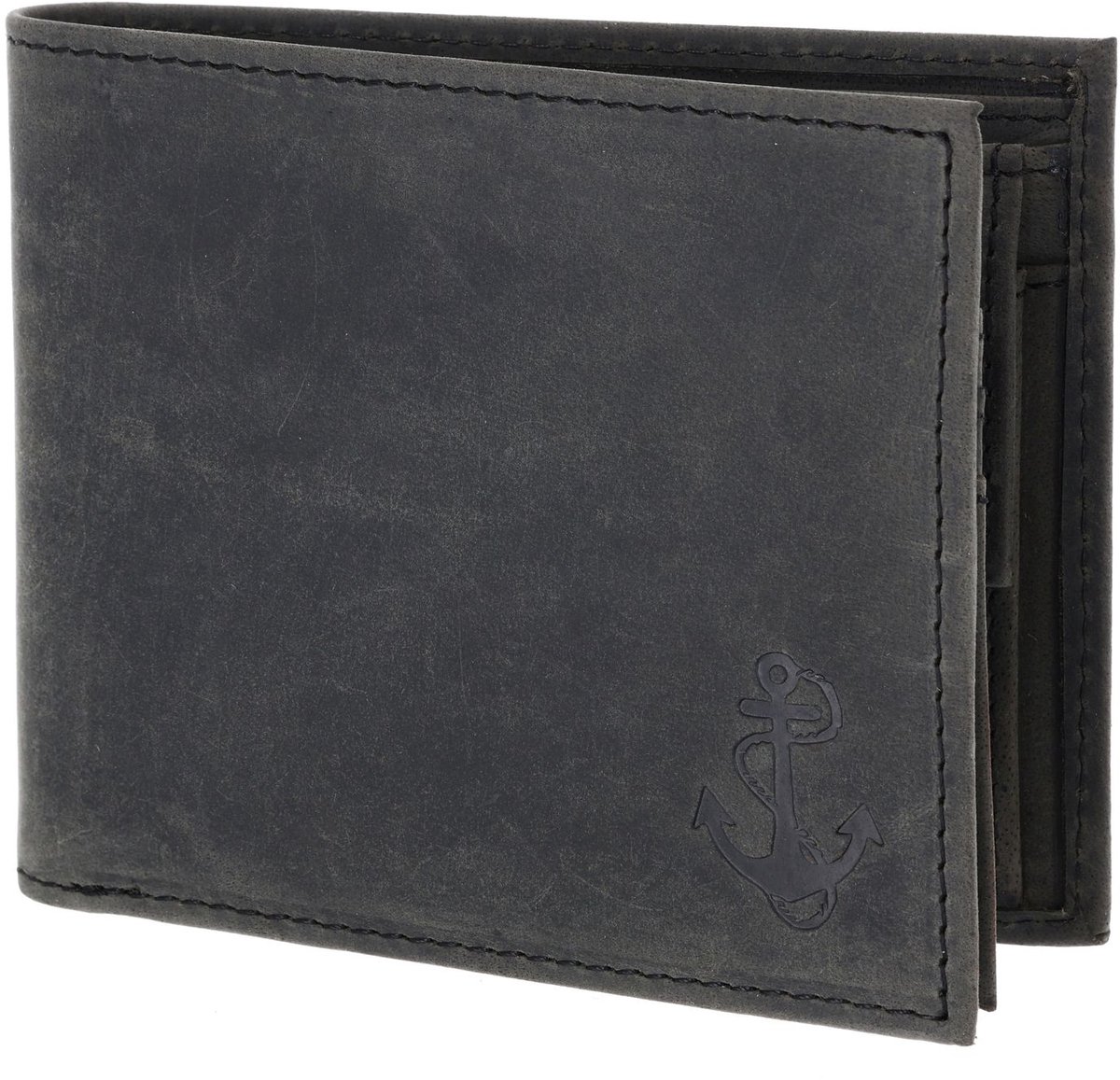 oxmox Leren portemonnee Leather RFID Protect Querscheinbörse Freedom Anchor Embossed Vintage Black zwart
