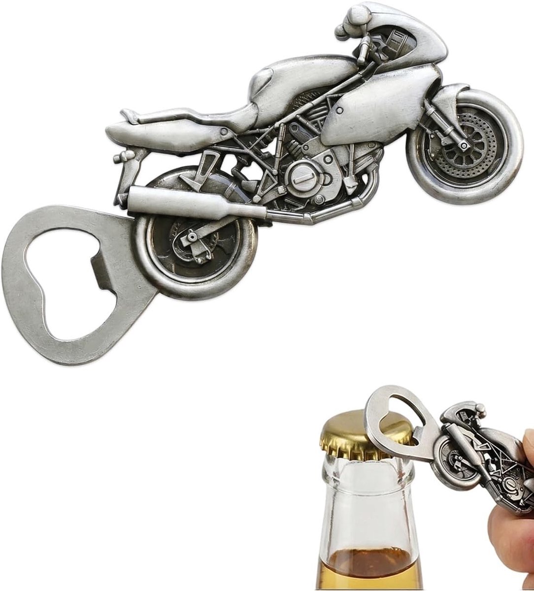Robuuste metalen flesopener voor motorfiets fans - Antiek zilver, uniek cadeau voor mannen en bierliefhebbers, perfect voor elke gelegenheid.