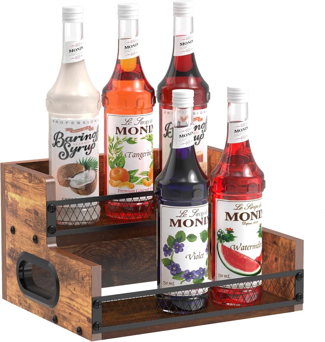 Drankfles Display Plank - Bruin - 2 Laags - Houten Organiser voor 6 Flessen - Voor Thuisgebruik