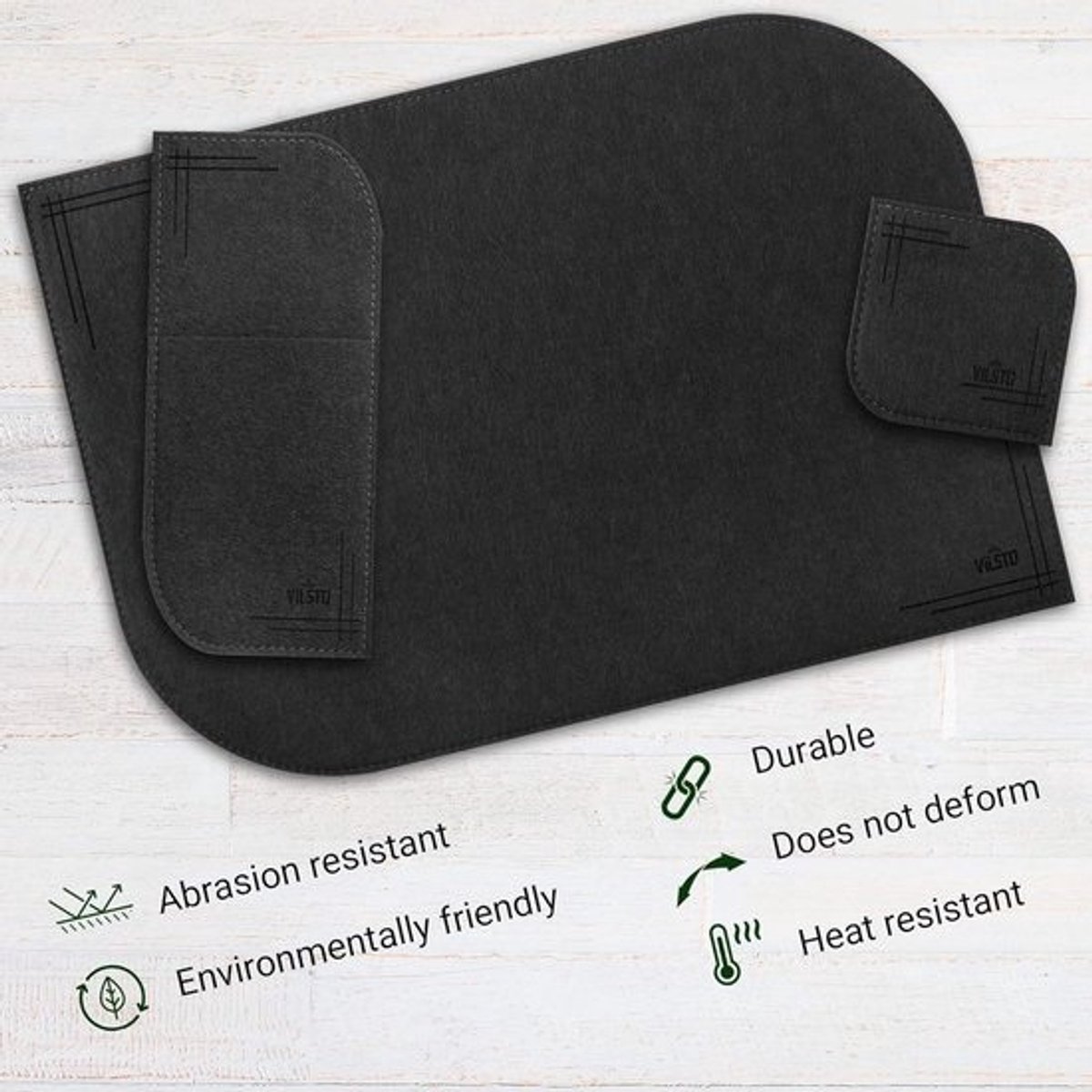 Set van 18 Placemats Donkergrijs | Afwasbaar Vilt met Onderzetters & Bestekzakjes