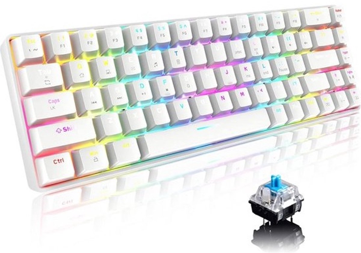 Compact Mechanisch Gaming Toetsenbord (68 Toetsen) met RGB Verlichting en Bedrade Type-C Connectiviteit - Wit