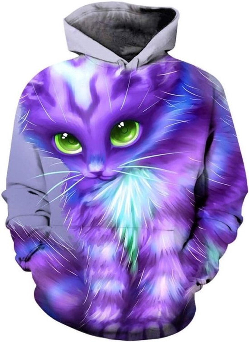 Unisex Hoodie met 3D Kattenprint - Comfortabele Pullover Sweater voor Heren en Dames