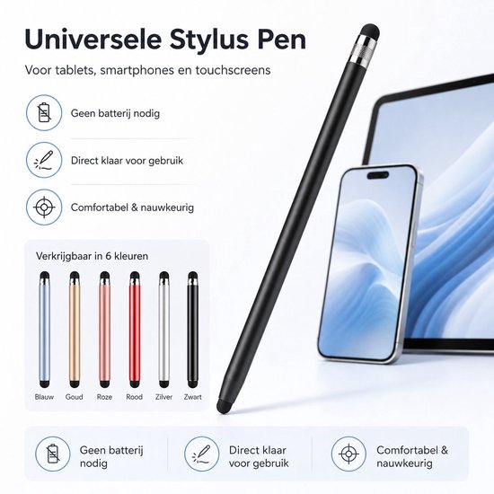 Consumerce® Touchscreen Stylus Pen - Zwart - 5 Stuks - Geschikt voor Android Samsung Apple iPad Tablet Smartphone - Pennen Universeel - Set van 5 Styluspennen van consumerce — afbeelding 2