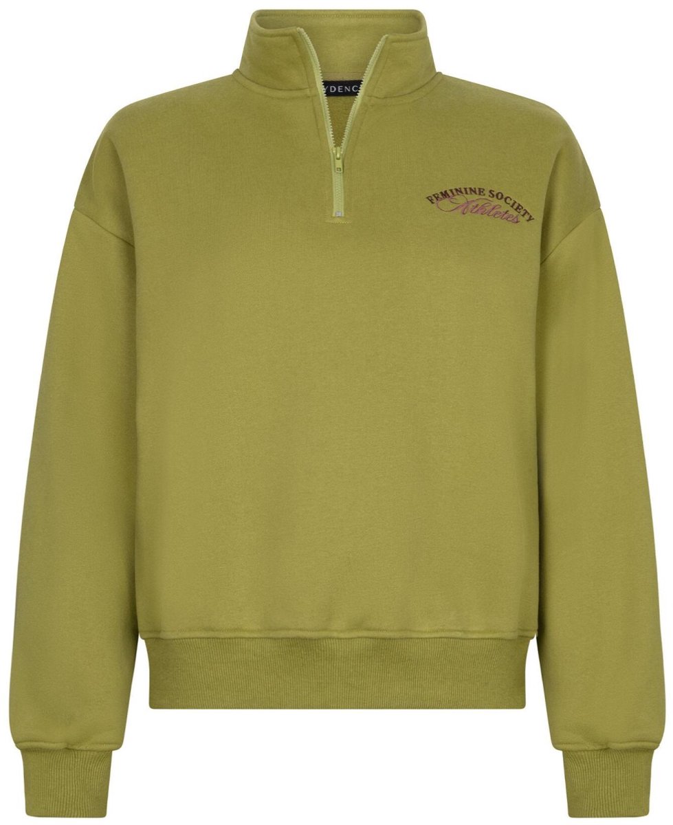 Ydence groene dames trui   High neck halslijn   Regular fit   Tekst patroon   Ritssluiting   Lange mouw Groen XXL
