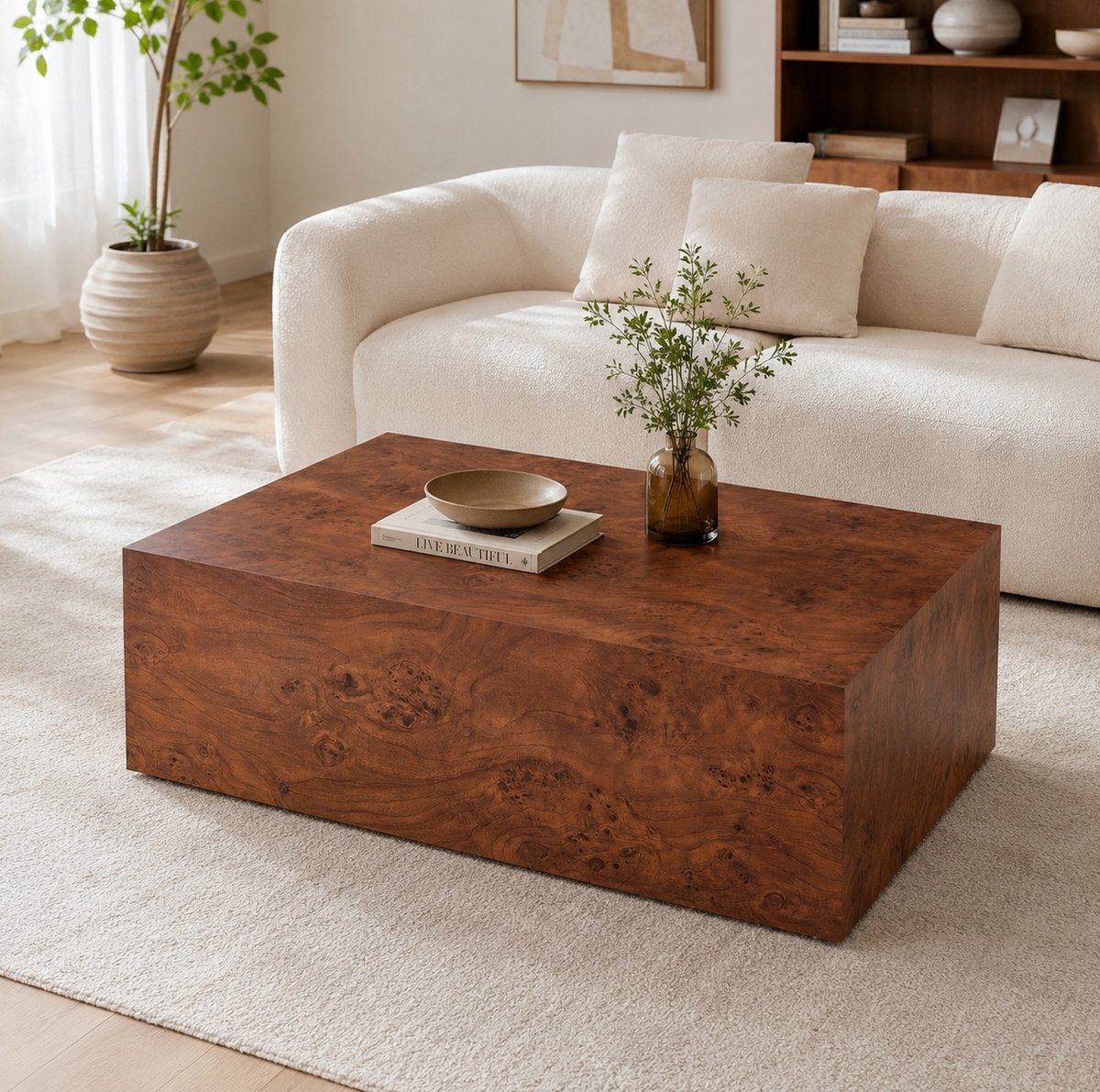 OKWISH Salontafel – Minimalistisch Design – Veelzijdig Voor Woonkamer – MDF Walnootkleur – 100 x 59,5 x 38 cm – Moderne Houtlook