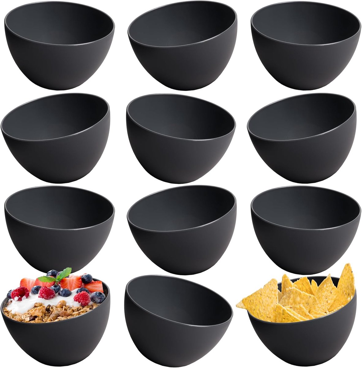 Bowl Set van 12 Mueslischaaltjes | Onbreekbare Soepkommen | 750 ml Dessertschalen | Kom en Schalen Set (Antraciet-Zwart)