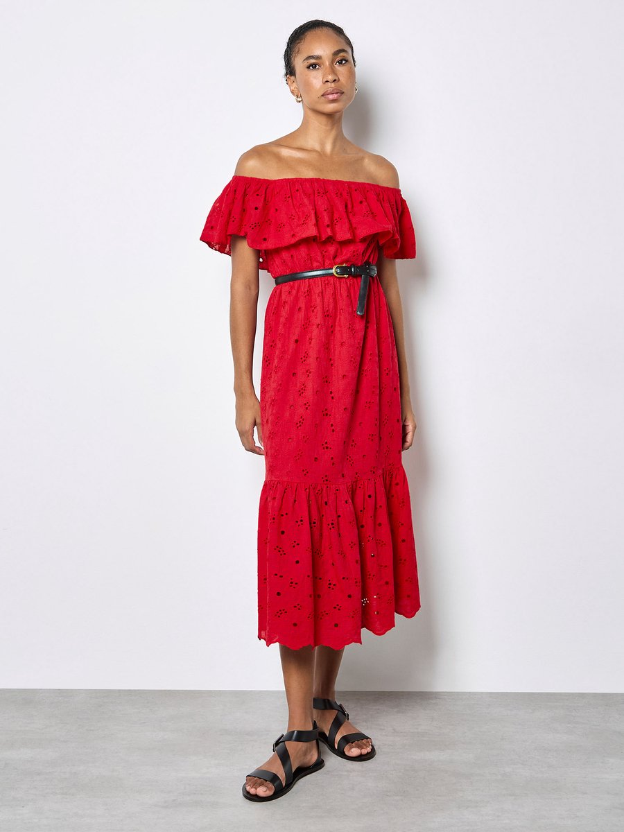 Maxi-jurk met Bardot-hals en borduursels