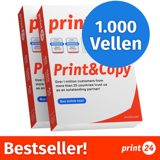 print24 Printerpapier kopieerpapier 1000 vellen 2 x 500 A4 80g premium wit testwinnaar PEFC