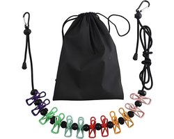 Uitschuifbare en draagbare waslijn voor op reis, winddicht, antislip, met 12 klemmen, elastische waslijn voor binnen- en buitengebruik, geschikt voor kamperen, campers, balkons, hotels, cruiseschepen en andere locaties.