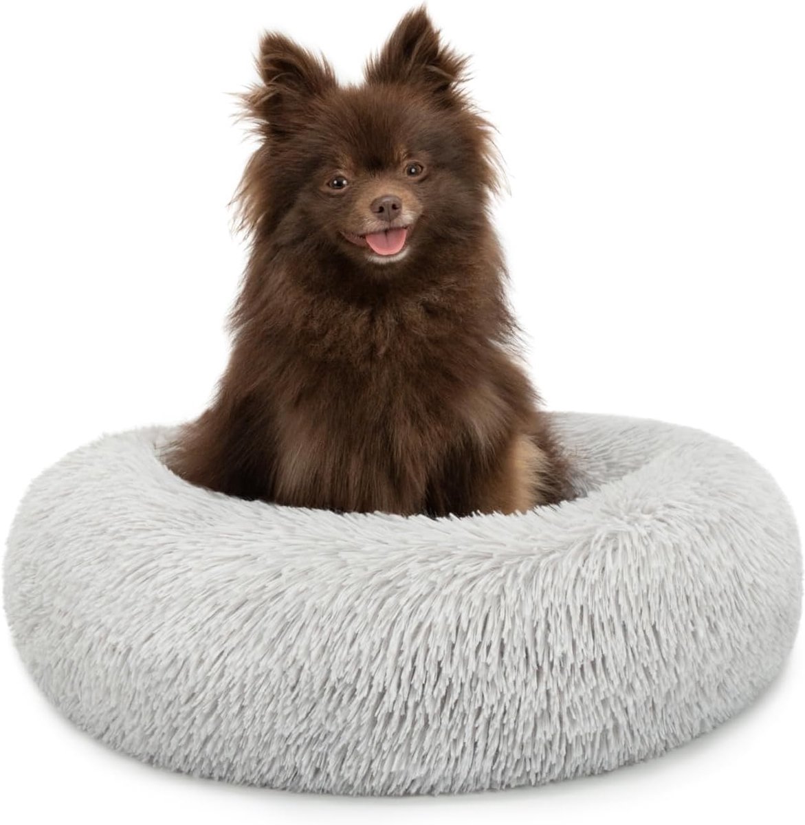 lionto Donutbed voor honden en katten, pluizig rond hondenbed voor kleine en grote huisdieren, (S) 40 cm Ø, zacht kattenbed van knuffelpluche, hondenkussen met extra dikke vulling, lichtgrijs