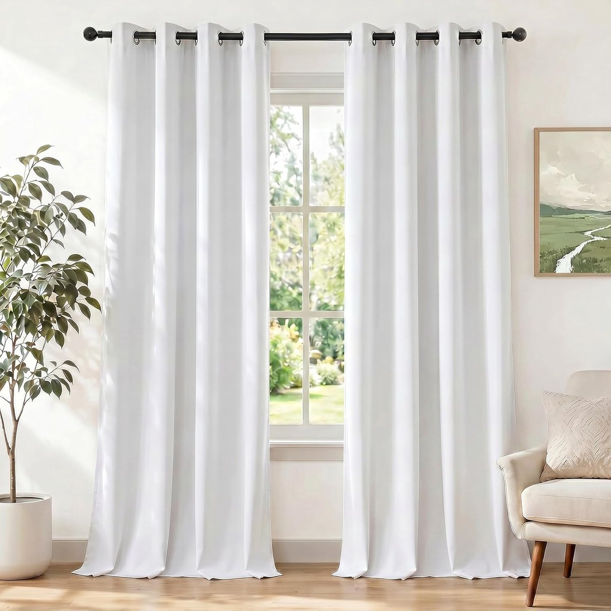 Gordijnen Kant En Klaar Set Van 2, 140x240cm, Gordijnen Verduisterend Met Ringen, Thermische Gordijn, Verduisteringsgordijn, Thermogordijnen, Deurgordijn Voor Slaapkamer Woonkamer, Wit